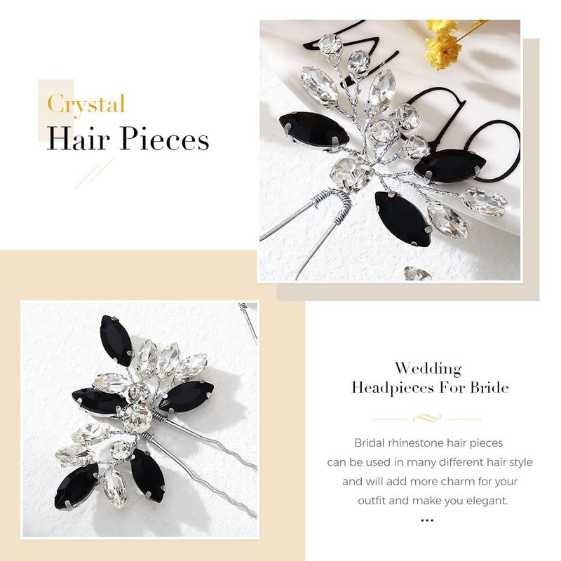 Unicra Bride Wedding Crystal Hair Pins Flower Bridal Hair Pieces Wedding Hair Accessories for Women and Girls Pack of 3 (Black) - Image 3